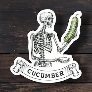 Funny Cucumber Skeleton Sticker: Retro Pickle Lover Decal