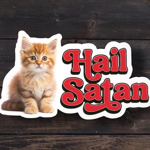 Hail Satan Kitten Sticker: Funny Laptop Decal