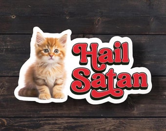 Hail Satan Sticker, Funny Cute Kitten Cult Sticker, Funny Satan Sticker, Gift for Atheist, Satanist, Funny Sticker, Laptop, Water Bottle