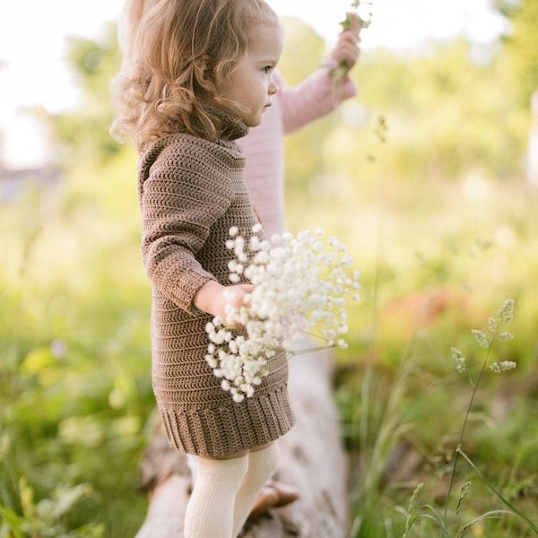 DIGITAL CROCHET PATTERN - Cecilia Sweater Dress - Sizes S (2T-3T)/M (4T-5)/L (6-7)