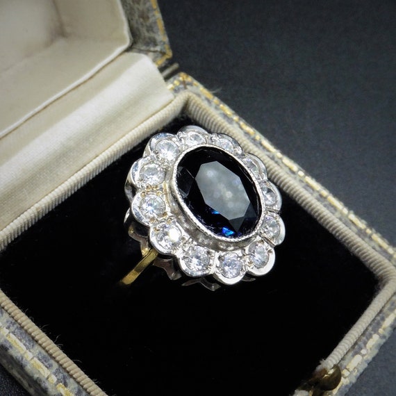 Blue Sapphire Paste Oval Cut Ring | Victorian Sty… - image 2
