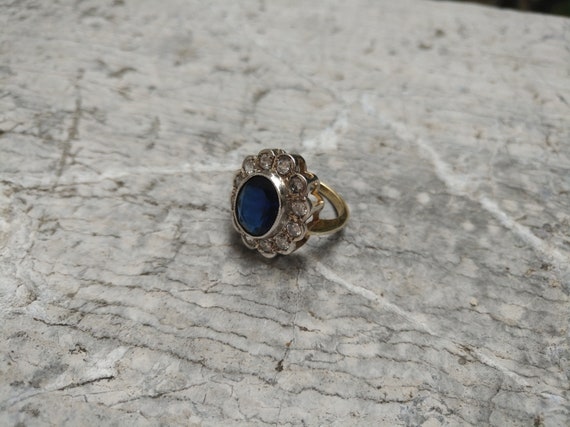 Blue Sapphire Paste Oval Cut Ring | Victorian Sty… - image 4