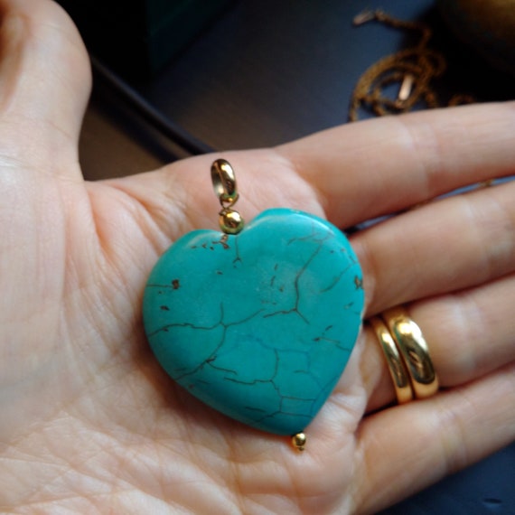 Natural Turquoise Heart Pendant. Turquoise Pendan… - image 1