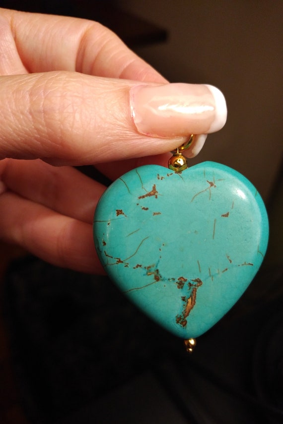 Natural Turquoise Heart Pendant. Turquoise Pendan… - image 2