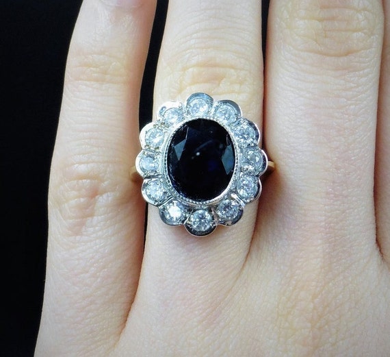 Blue Sapphire Paste Oval Cut Ring | Victorian Sty… - image 6