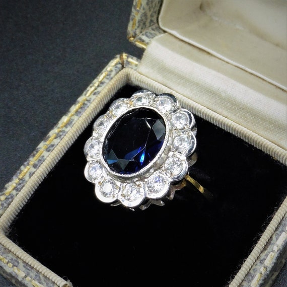 Blue Sapphire Paste Oval Cut Ring | Victorian Sty… - image 1
