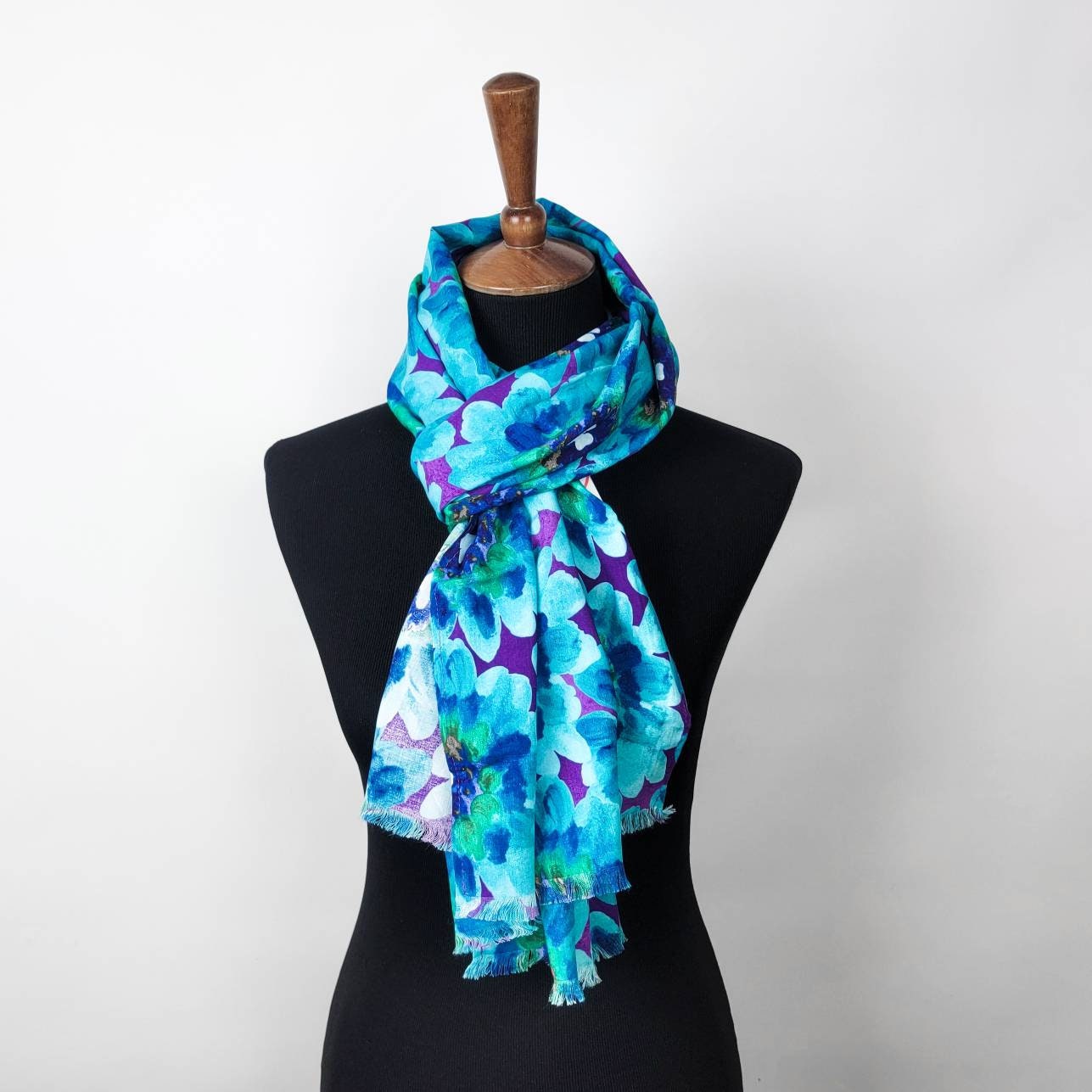 Turquoise Reversible Scarf Floral Fashion Scarf With Painted - Etsy ...