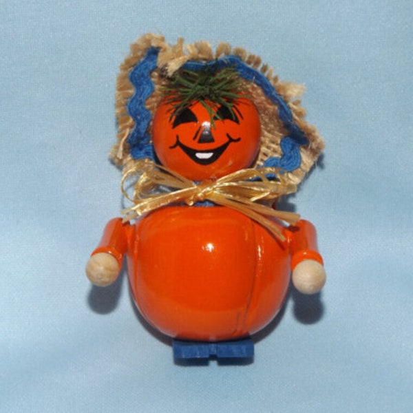 Vintage Steinbach Dark PUMPKIN SCARECROW  Wood German Christmas Ornament #348