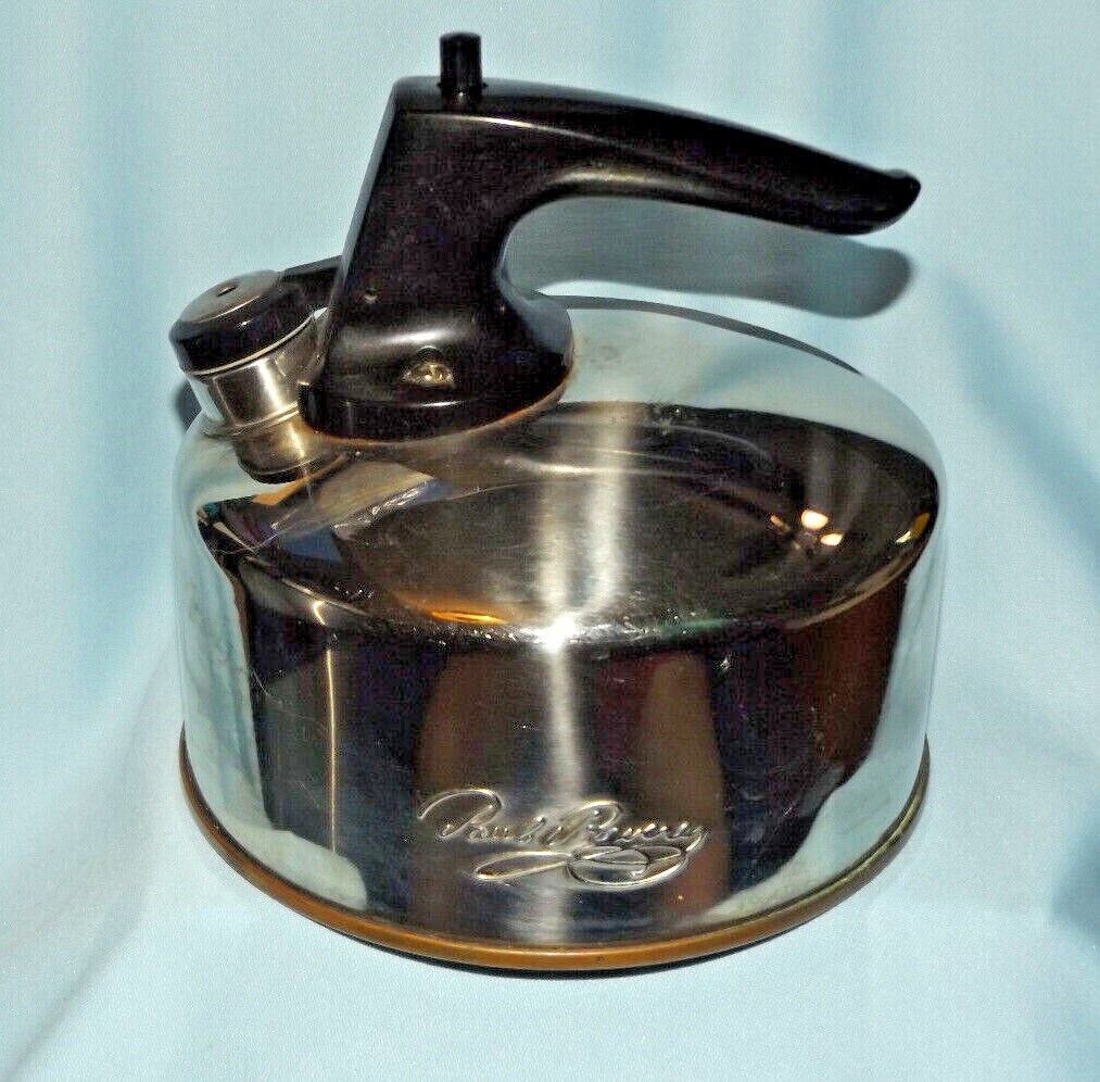 REVERE WARE 1.5 Qt Stainless Steel Whistling Tea Kettle With Copper Clad  Base Made in USA Vintage / Retro Farmhouse Country Cottage Kitchen 