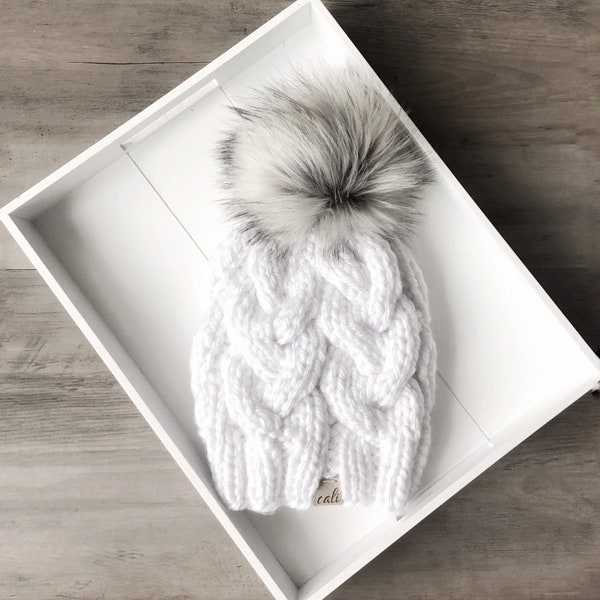 Knit Beanie Pattern / Monster Cables \ Knitting Hat Handmade DIY Beginner Chunky Yarn