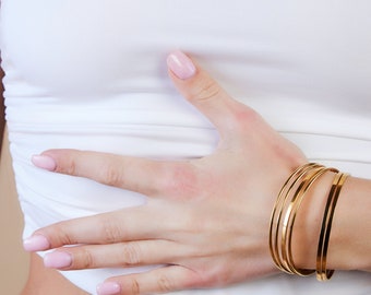 Gold Plated Stackable Bangles - Round Wire