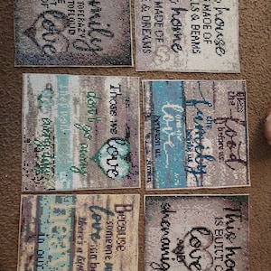 Set of 6 Finished Diamond Painting 9.6" x 9.6" Approx. each. Family Mottos