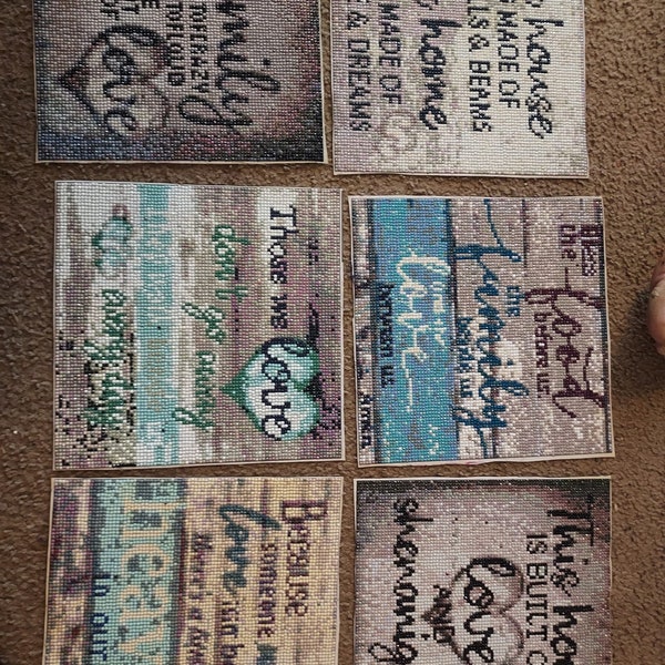 Set of 6 Finished Diamond Painting 9.6" x 9.6" Approx. each. Family Mottos