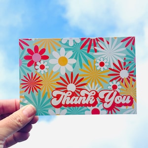 50-100ct, Retro Flowers, Retro Packaging Insert, Small Business Thank You, Thank You Card, Packaging Cards, Shipping Supplies, Insert Cards
