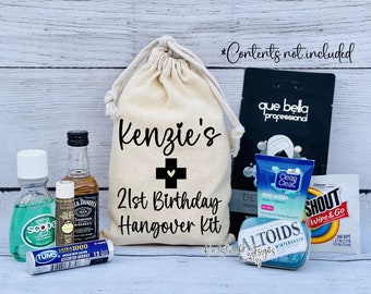 Personalized 21st Birthday Pouch, Hangover Kit, 21st Birthday Hangover Kit, Gift for Birthday, Birthday Favor Bag, 21st Birthday Bag