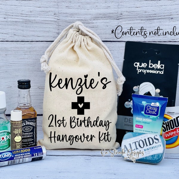 Personalized 21st Birthday Pouch, Hangover Kit, 21st Birthday Hangover Kit, Gift for Birthday, Birthday Favor Bag, 21st Birthday Bag