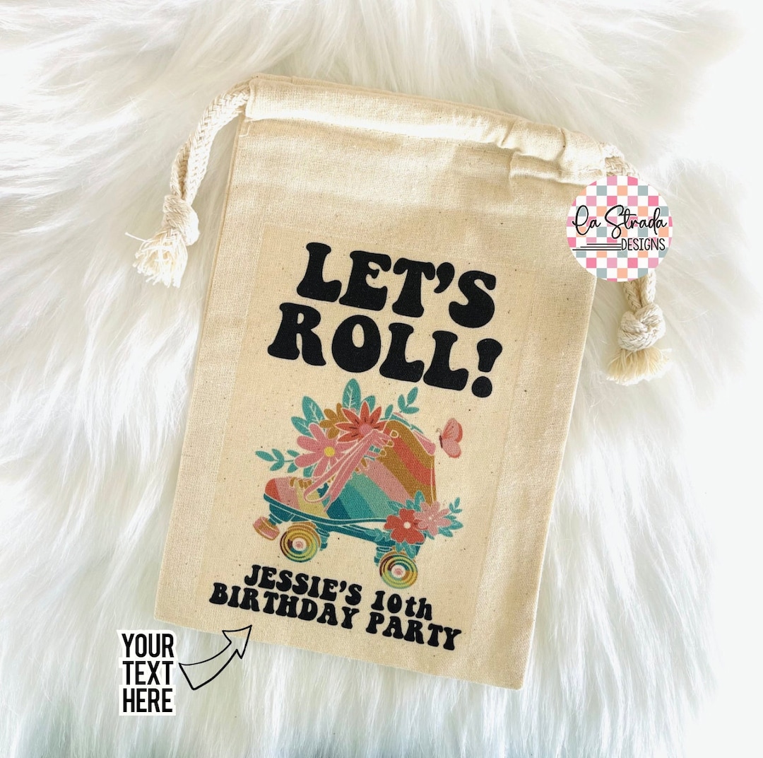 Roller Skating Party Favor Bags, Girls Birthday Bags, Retro Birthday