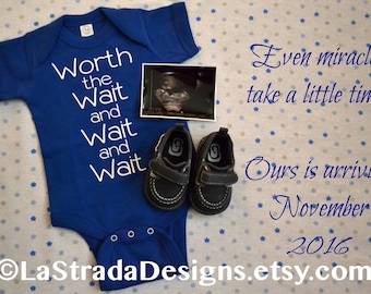 Worth the Wait and Wait and Wait. IVF Announcement. IVF Baby. Mirable Baby. Infertility. Answered Prayer. Pregnancy Announcement. Toddler T