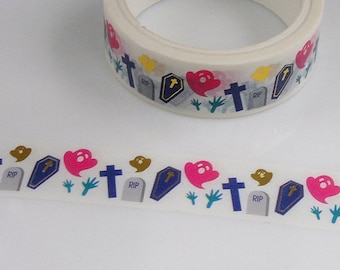 Tombstone & Ghosts Washi Tape, Halloween Washi Tape, Spooky Coffin Washi Tape, Masking Tape, Planner Tape, Craft Tape, Decorative Tape