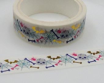 Skulls, Bones & Bats Washi Tape, Halloween Washi Tape, Spider Web Washi Tape, Masking Tape, Planner Tape, Craft Tape, Decorative Tape
