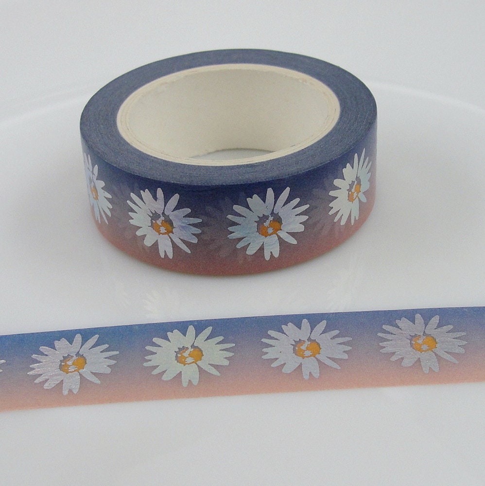 Daisy Washi Tape, Foil Daisies Washi Tape, Flower Washi Tape, Masking