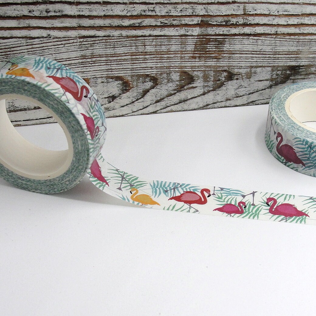 Pink Flamingos Washi Tape, Flamingo Bird Washi Tape, Tropical Washi