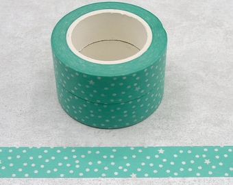 Mint Green Dots Washi Tape, Green Dots and Stars Washi Tape, Polka Dot Washi Tape, Masking Tape, Planner Tape, Craft Tape, Journal Tape