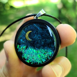 Opal Pendant Necklace, Wood Resin Handmade Jewelry (synthetic Opal) Gift for her, Northern lights, Aurora borealis, lab created aurora opal