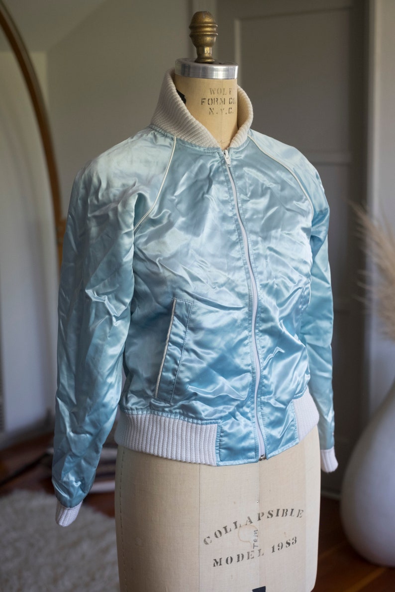 electric baby...blue! Blue Flame vintage blue satin bomber jacket Beautiful condition \u2013