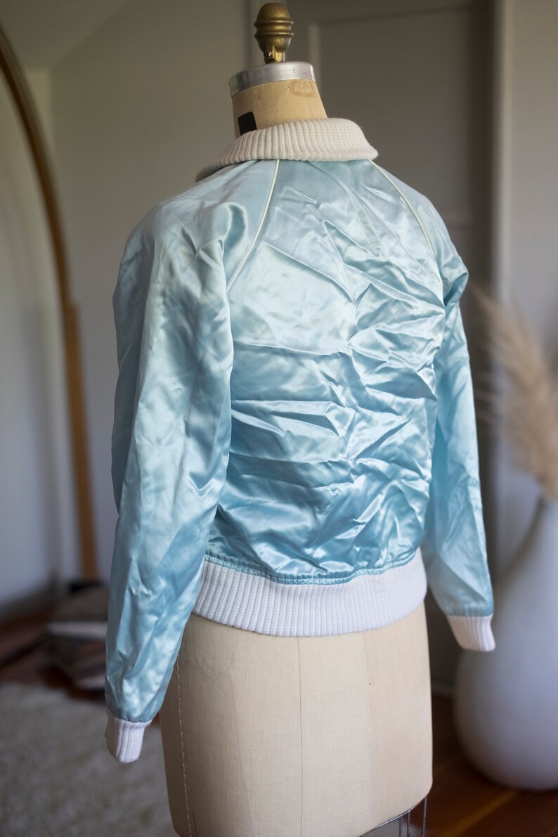 electric baby...blue! Blue Flame vintage blue satin bomber jacket Beautiful condition \u2013