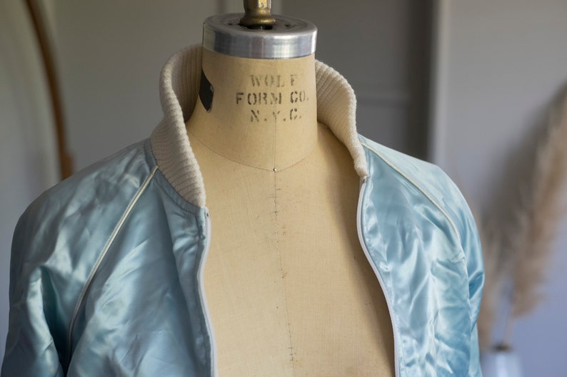 electric baby...blue! Blue Flame vintage blue satin bomber jacket Beautiful condition \u2013