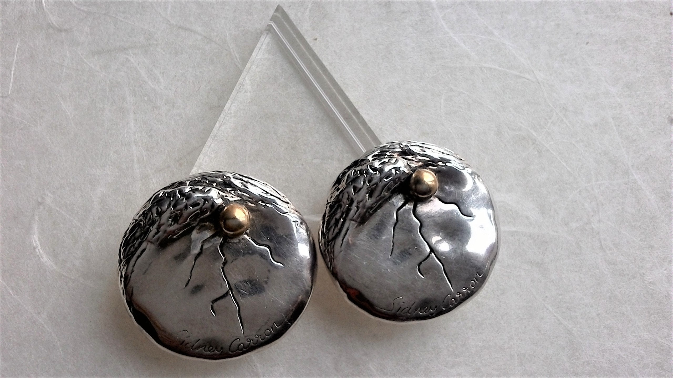 Boucles D'oreilles Clips Vintage Signées Sidney Carron - Fabriqué En France - état Excellent