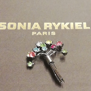 Spilla Sonia Rykiel, bouquet della collezione di strass estate 1999. Alta moda. Fashionista. Parigi.
