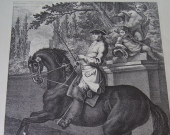Antique Engraving Johann Elias Ridinger Dressage Scenes