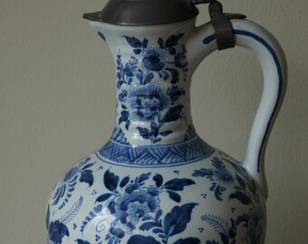 Antique Delft Hand painted  Mug Blue white decor Delft Pitcher