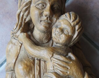 Huge Antique Maria with Jesus Figurine Wood Carving 70cm 27inches