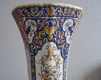 Pair Antique hand painted Hexagonal Vase  Signed