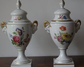 Pair Porcelaine German Vases with lids Amphora shape Handwork Lindner