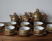 Satsuma Japanese Porcelain Dragonware Geisha Tea Set 19 Pieces set