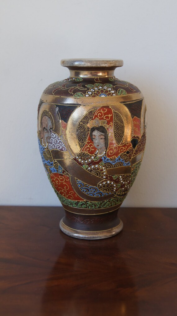 Antique Satsuma Hand painted vase Japanese Mejii pottery Etsy