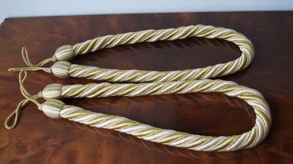 Pair French Vintage Thick Rope Curtain Tie Backs Beige Gold Etsy