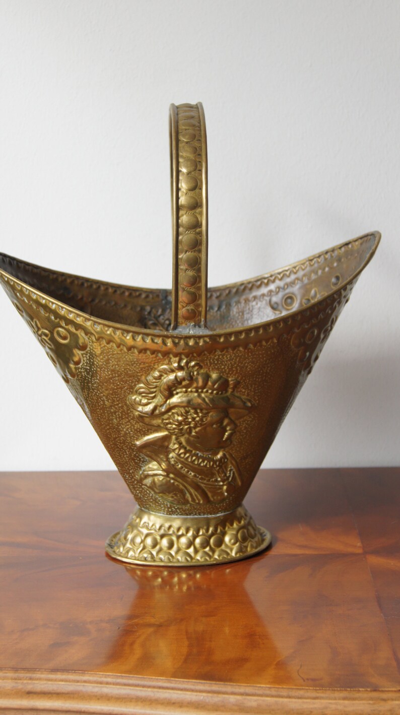Antique Brass Embossed and Engraved Bucket With Handle Etsy