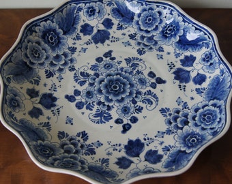 Large Signed Hand painted Delft Plate 13.7" Blue White Plate Charger