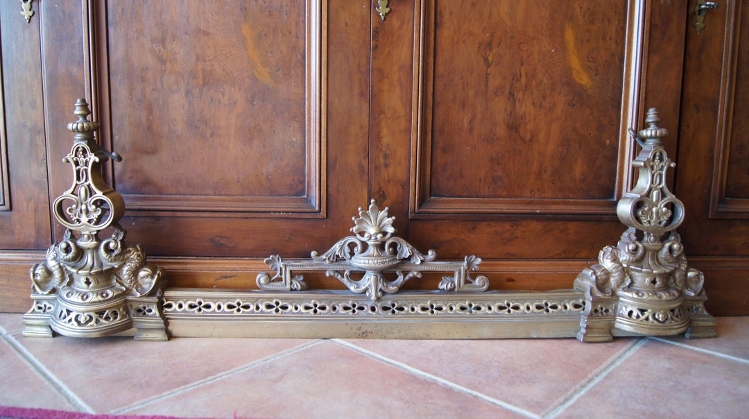 Antique French Brass Fire Trim Fireplace Andirons Etsy