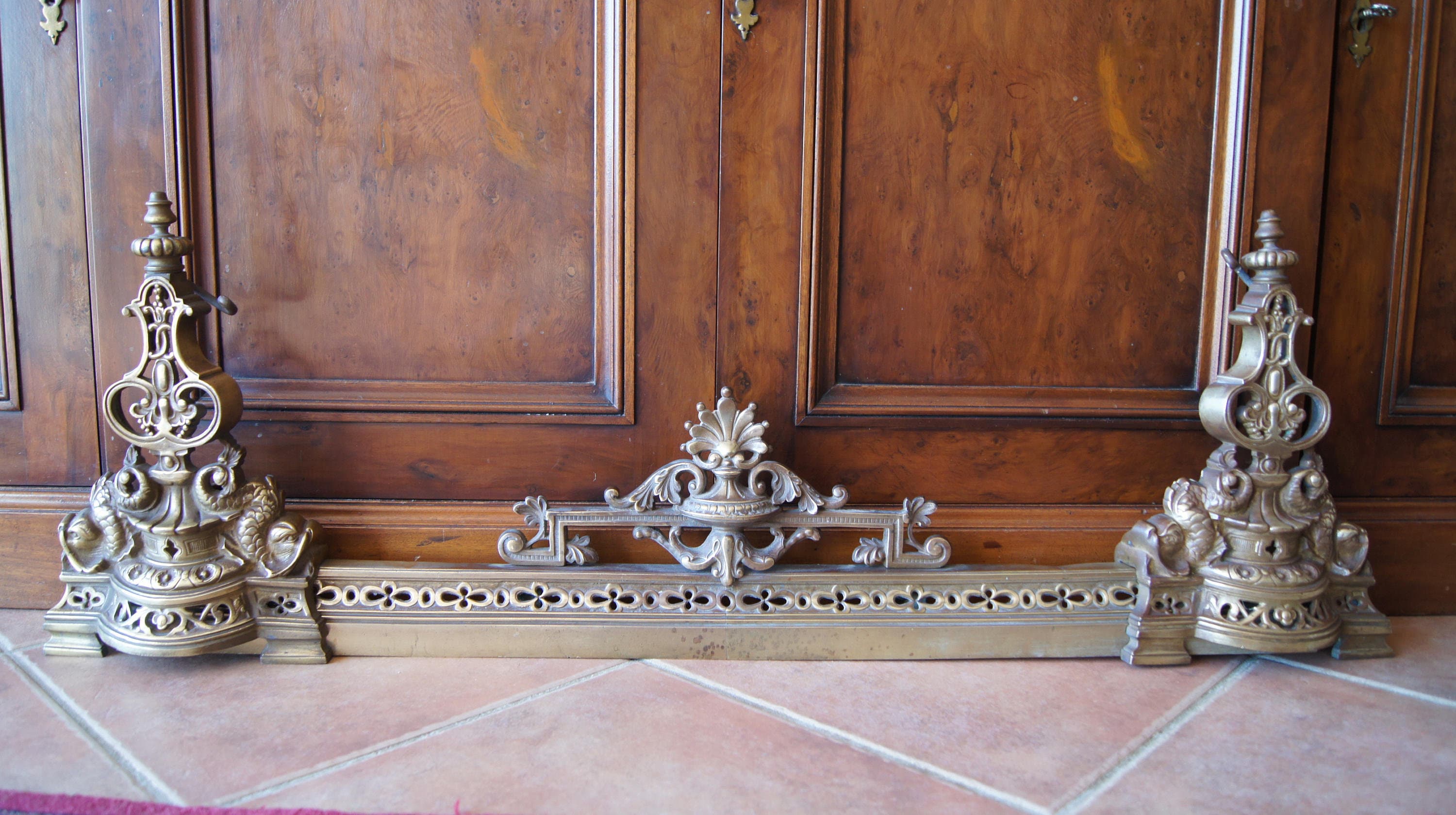 Antique French Brass Fire Trim Fireplace Andirons Etsy