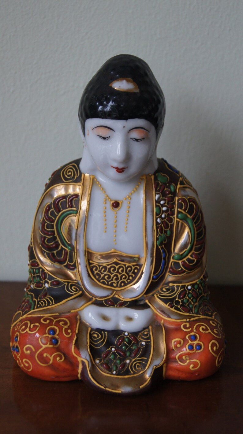 Satsuma Japanese Buddha Figurine Porcelain Asian Home Decor Etsy