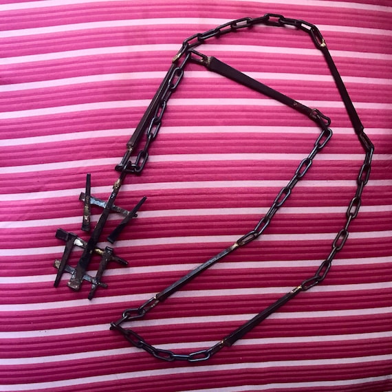 60's Brutalist iron necklace chain/ pendant