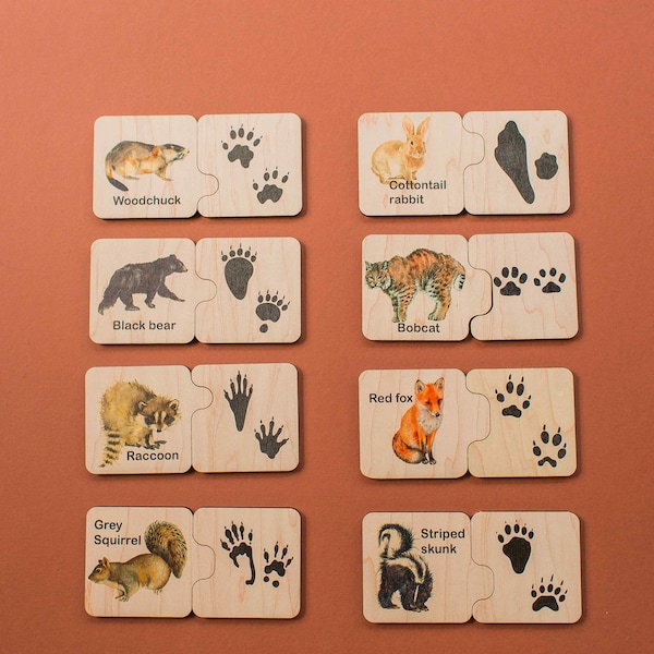 Animal tracks puzzle - wooden puzzle - montessori - waldorf - stocking stuffer - gift for nature lover - gift for kids