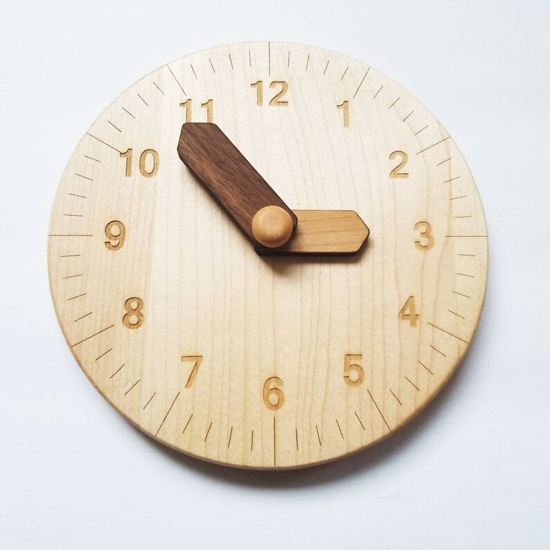 Wooden toy clock with minute and hour in different shades for Etsy