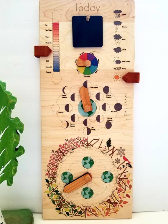 Wooden Perpetual Calendar With Seasons Moon Phases Months